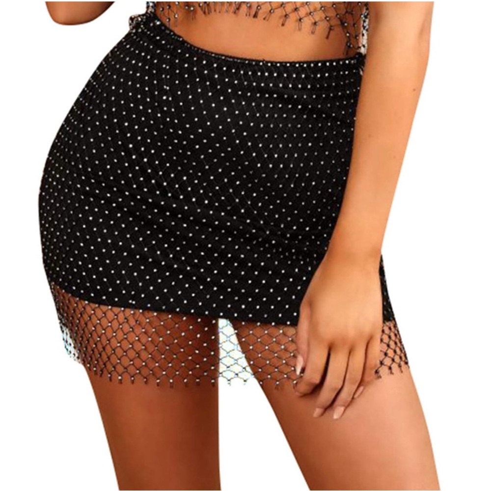 Starbelle Black Mesh Skirt with Rhinestone Accents Mini Women’s size Small